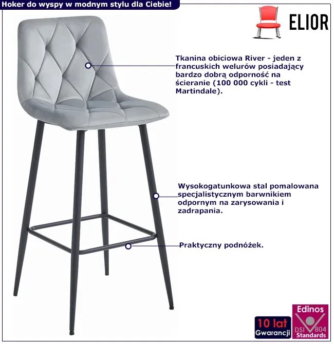 Srebrno szary welurowy hoker glamour do wyspy P6-W29