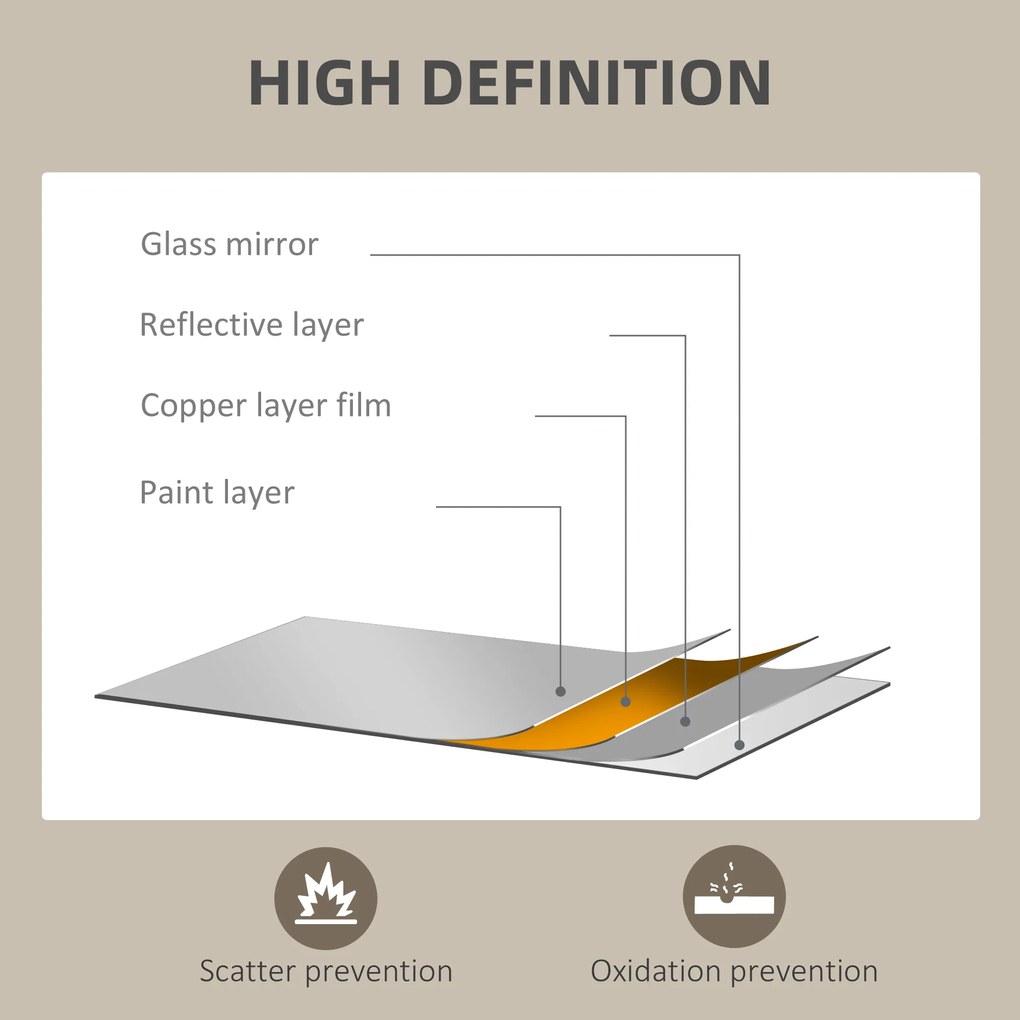 HOMCOM Lusterko ścienne, 50 x 70 cm, ramka w optyce drewna, łatwy montaż, w zestawie śruby