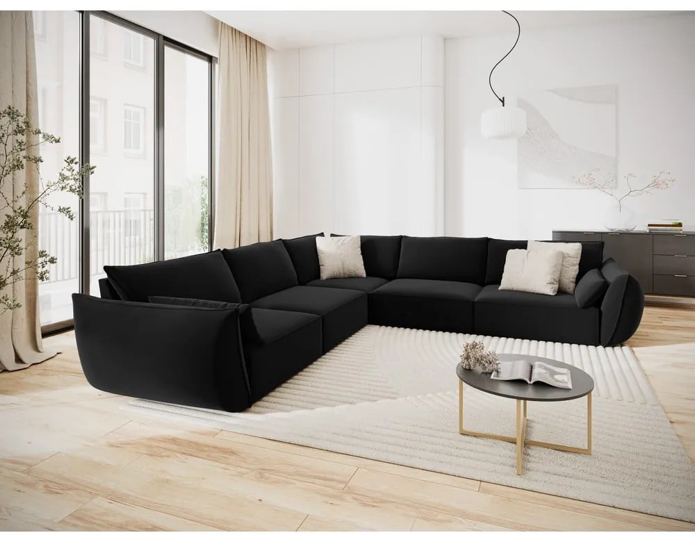 Czarny aksamitny narożnik Vanda – Mazzini Sofas