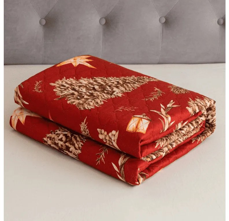 Narzuta na łóżko GOLD CHRISTMAS, czerwona Rozmiar: 170 x 210 cm