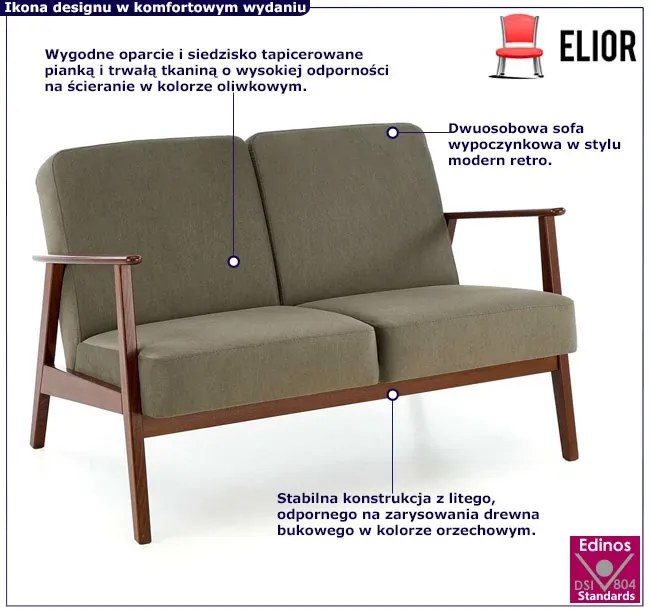 Oliwkowa drewniana sofa tapicerowana - Alexander 4X