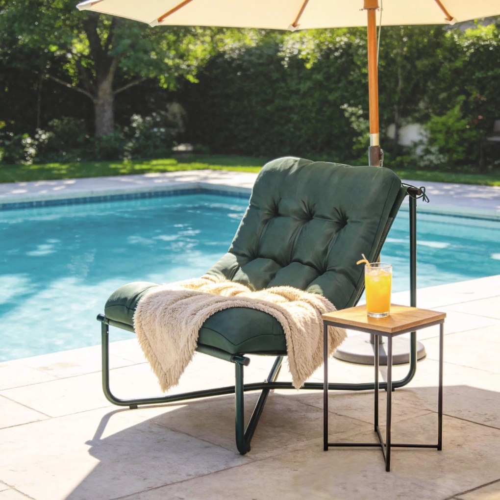 Outsunny Krzesło ogrodowe fotel z poduszką oddychające siedzisko typu sling stalowa rama do ogrodu tarasu 76 x 92 x 76 cm Ciemnozielony | Aosom PL