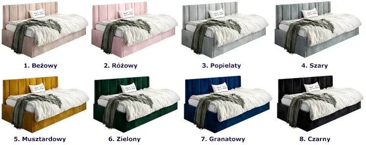 Musztardowe łóżko z pojemnikiem Meraje 4X - 4 rozmiary
