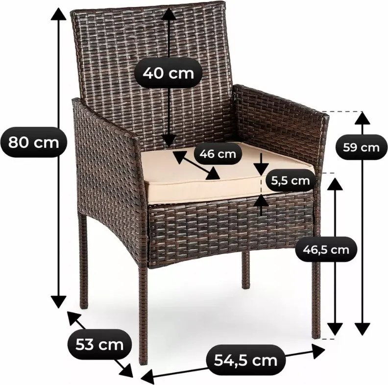 Zestaw mebli ogrodowych German technorattan brązowy/beżowy 4 fotele + stół szklany na taras ogród balkon elegancki komplet
