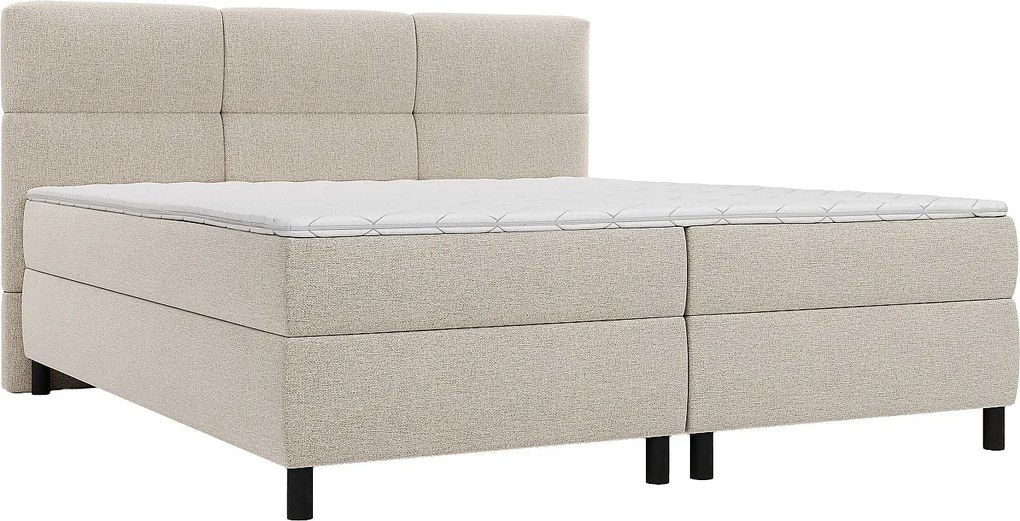 Kompletny zestaw boxspring z pikowanym zagłówkiem + stelaż + materac + topper - 2 x 80 x 200 cm - Tkanina - Beżowy - LODI od PALACIO