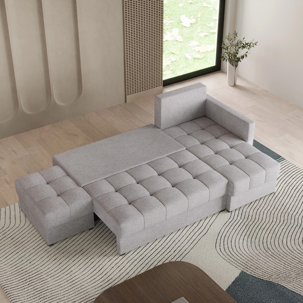 Masseno Narożnik LUMARI z funkcją spania i pojemnikiem na pościel Narozniki L, Rozkładana sofa - Jasnoszary, NEVE 83