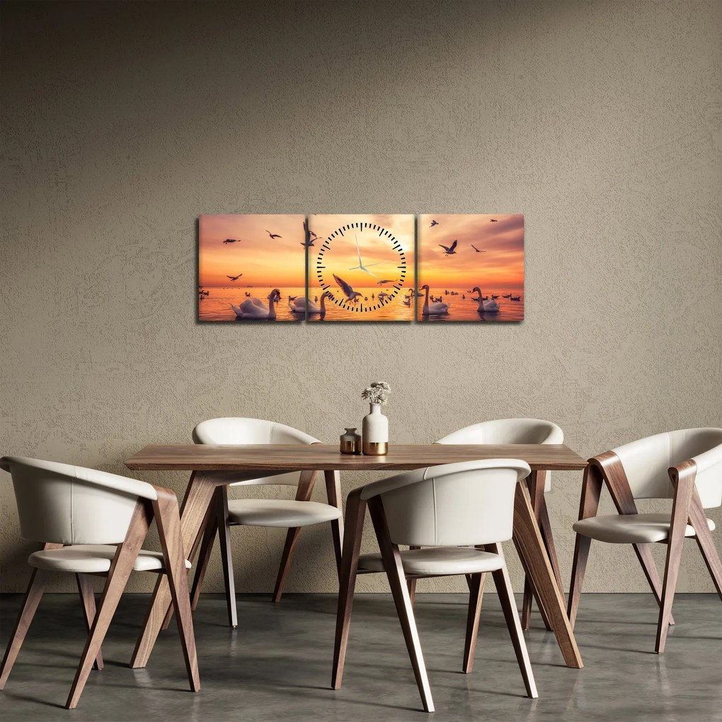 Obraz - Łabędzie (z zegarem) (90x30 cm)