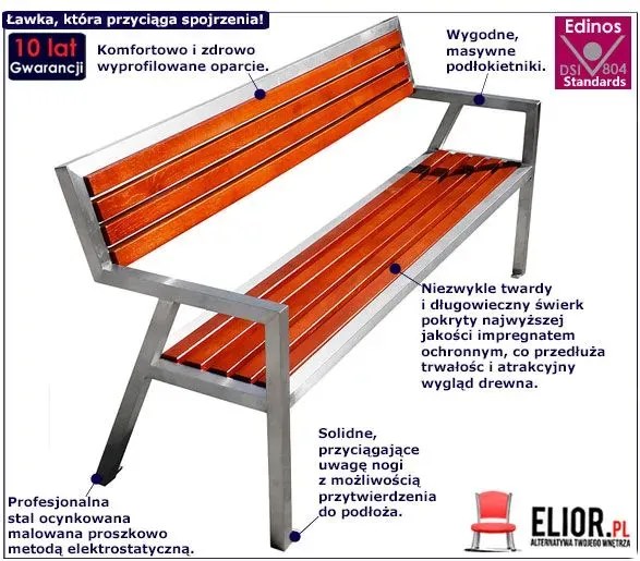 Nowoczesna drewniana ławka parkowa 150 cm 84 kolory S6-K01