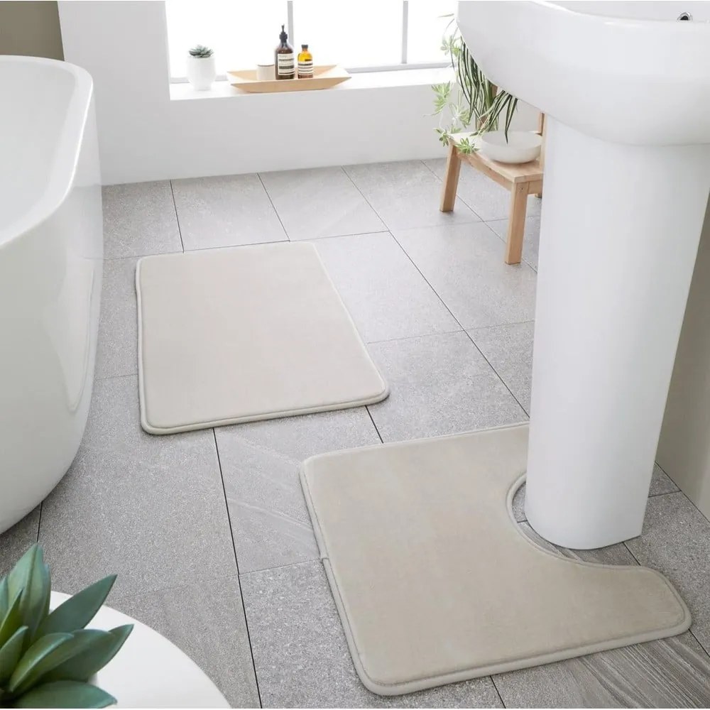 Beżowe dywaniki łazienkowe do WC z pianki pamięciowej zestaw 2 szt. 50x80 cm Anti-Bacterial – Catherine Lansfield