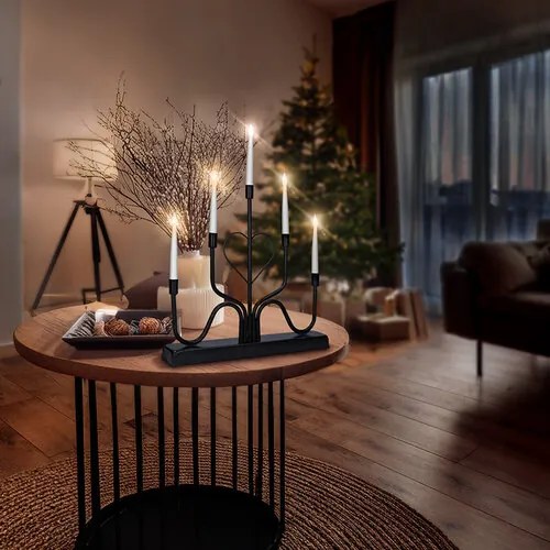 Solight Świecznik metalowy LED, 5x LED, 40 cm, 2x AA