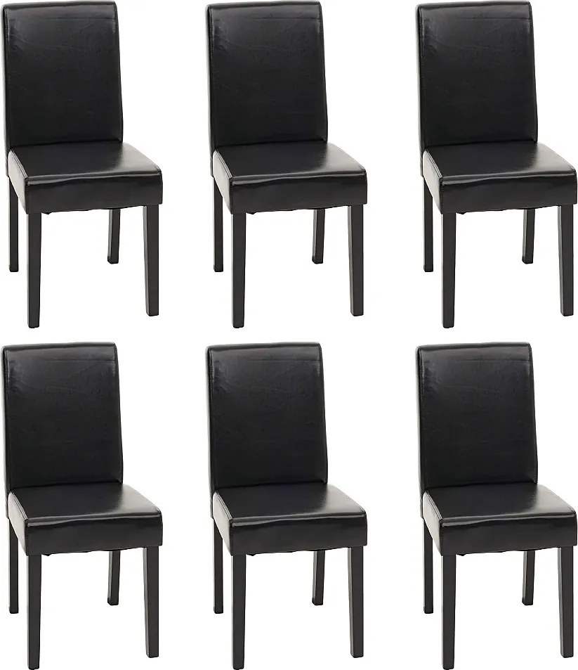 Krzesło do jadalni Littau (zestaw 6 sztuk),  skóra, czarny, ciemne nogi