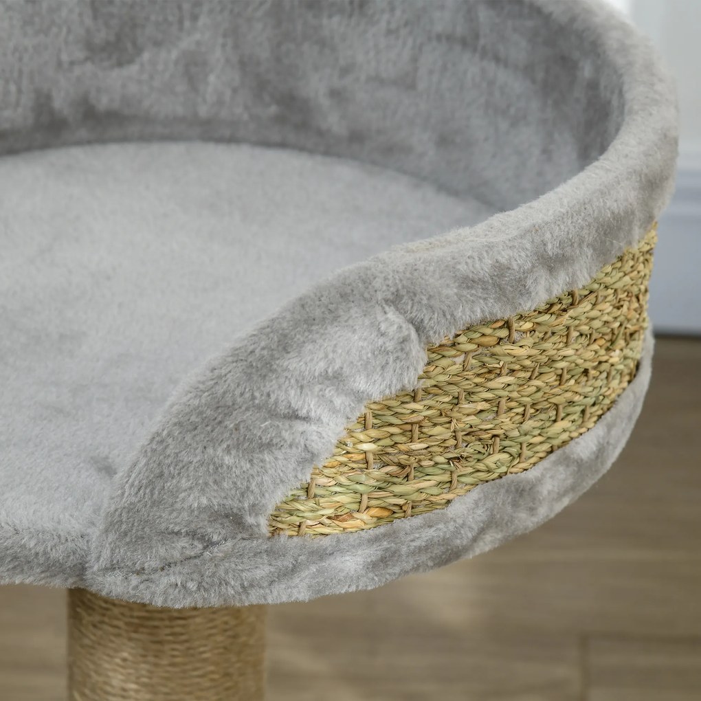 PawHut Drapak dla Kota z Łóżkiem i Koszykiem, w zestawie Zabawka, 40 cm x 40 cm x 49 cm, Szary