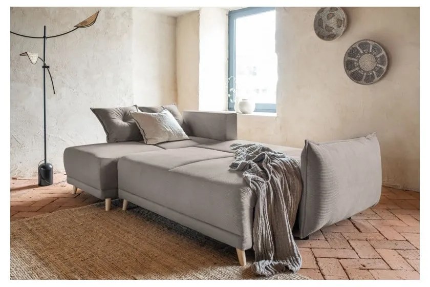 Jasnobrązowy sztruksowy rozkładany narożnik (strona zmienna) Lazy Lukka – Miuform