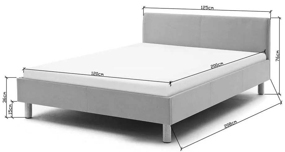 Jasnoszare tapicerowane łóżko 120x200 cm Lena – Meise Möbel