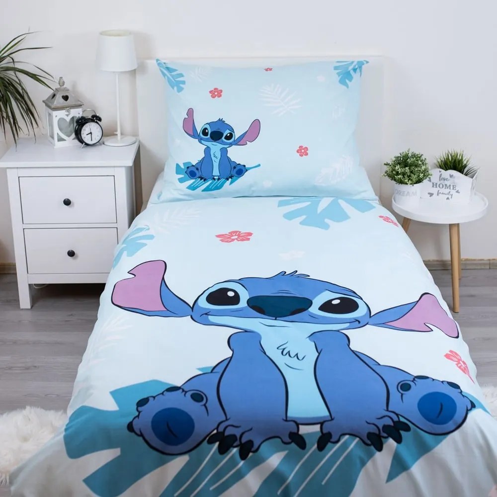 Niebieska bawełniana pościel dziecięca jednoosobowa 140x200 cm Lilo and Stitch "Blue" – Jerry Fabrics