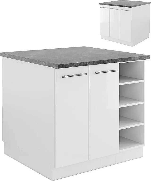 Wyspa kuchenna biały wysoki połysk/biały 90x60x82 fame-line