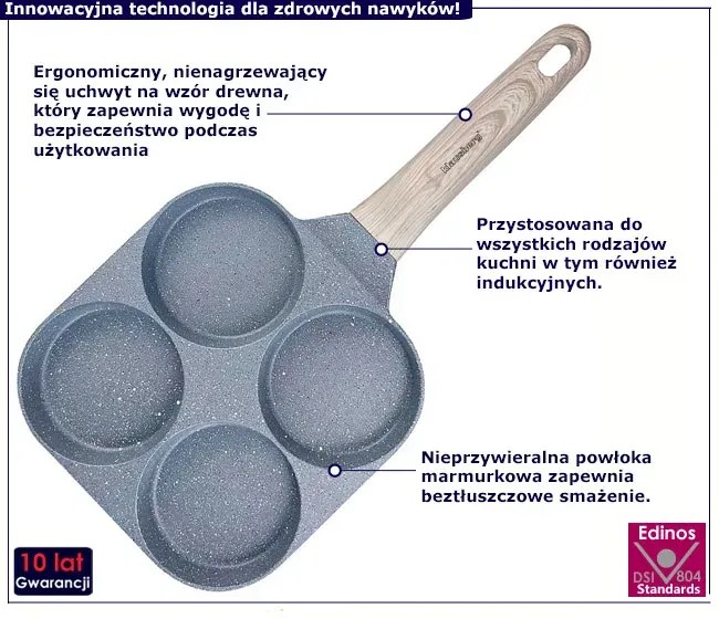 Szara patelnia do jajek z 4 wgłębieniami Awinion 5X