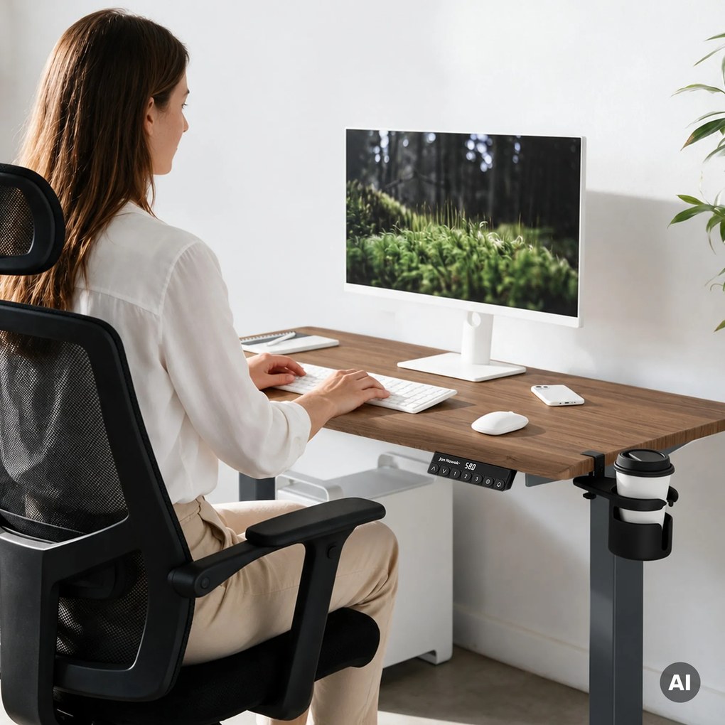 Biurko elektryczne z regulacją wysokości ergonomiczne antracytowe/orzech,1200x600 mm: ARIA