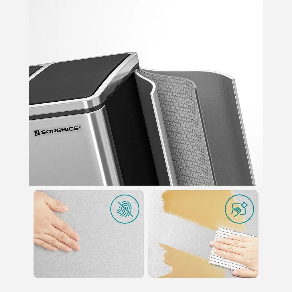 Kosz do segregacji odpadów SORT 54 l (3x18 l), srebrna SongmicsHome