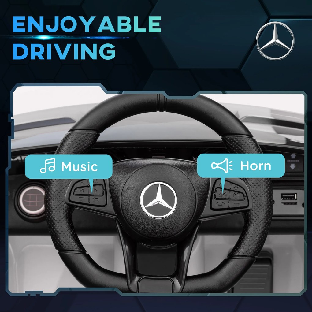 AIYAPLAY Elektryczny samochód dla dzieci, Mercedes, 3-5 km/h, Pilot, Światła i Muzyka, Biały