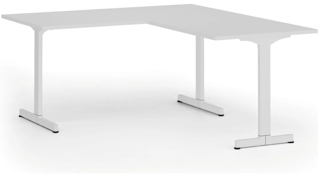 Narożne biurko PRIMO BETA L, 160x180 cm, L/P, biała podstawa, biały