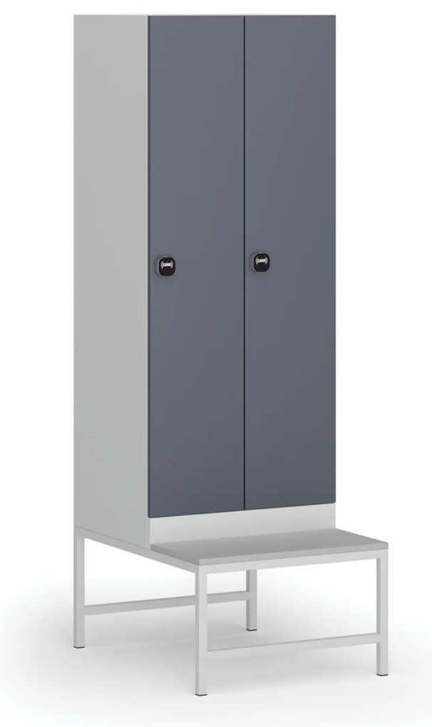 Szafka ubraniowa S1 z ławką, 2-drzwiowa, 1875 x 600 x 500/800 mm, zamek RFID, drzwi ciemnoszare