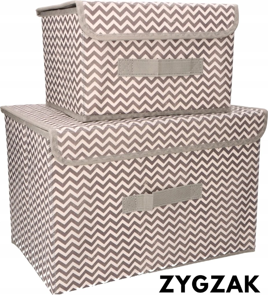 Organizery tekstylne Zygzak 38x25x23cm + 26x20x16cm komplet 2szt + pokrywki