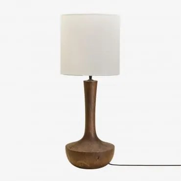 Lampa Stołowa Z Drewna Mango Sintra Ciemny Drewniany Uchwyt & Arlina Biała Ø30 Cm - ↑30 Cm - Sklum