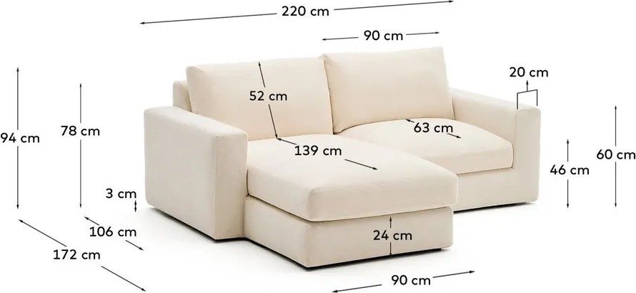 Beżowy narożnik z tkaniny szenilowej (lewostronny/z szezlongiem) Alea – Kave Home