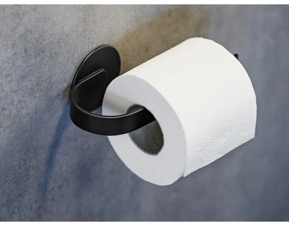 Samoprzylepny metalowy uchwyt na papier toaletowy w kolorze matowej czerni Bivio – Wenko