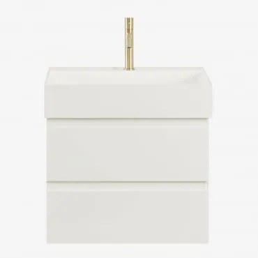 Zestaw Wiszących Mebli Łazienkowych Z Drewna I Forniru Jesionowego Zintegrowany Z Umywalką Ona Biała & - Sklum