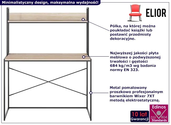 Metalowe biurko w stylu loft z półką czarny + dąb - Tandrum