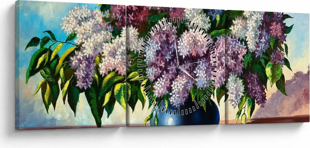 Obraz - Bukiet bzu (z zegarem) (90x30 cm)