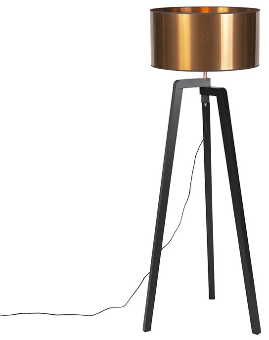 Lampa stojąca czarna z miedzianym kloszem 50 cm - PurosWiejski/ Rustykalny / Vintage Oswietlenie wewnetrzne