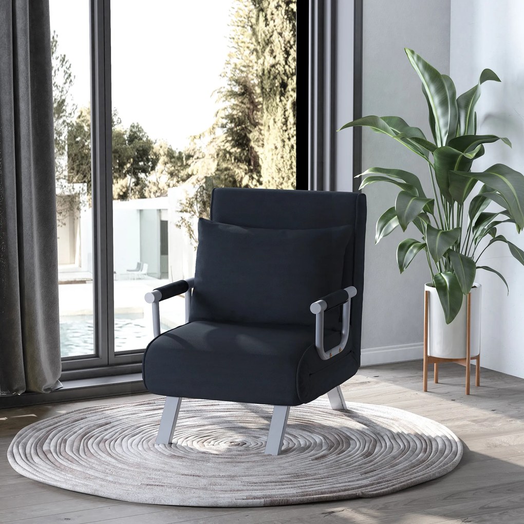 HOMCOM fotel z funkcją spania i łóżka sofa do spania 5-stopniowa regulacja oparcia do 120 kg 65x69x80 cm z poduszką czarny | Aosom PL