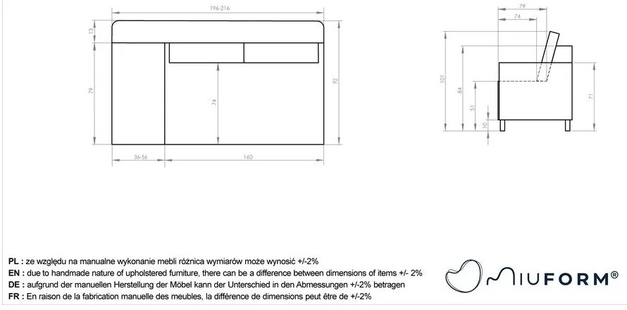 Szary sztruksowy szezlong (lewostronny) Chic Charlotte – Miuform