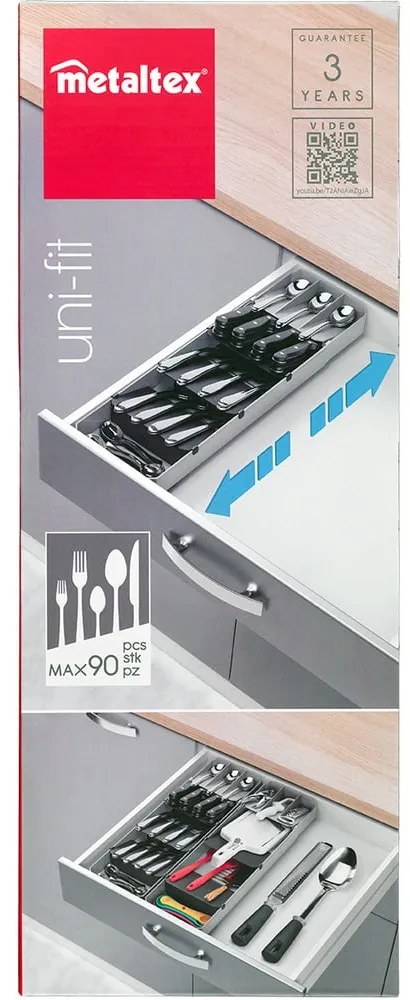 Szary plastikowy organizer na sztućce do szuflady 15 x 49 cm – Metaltex