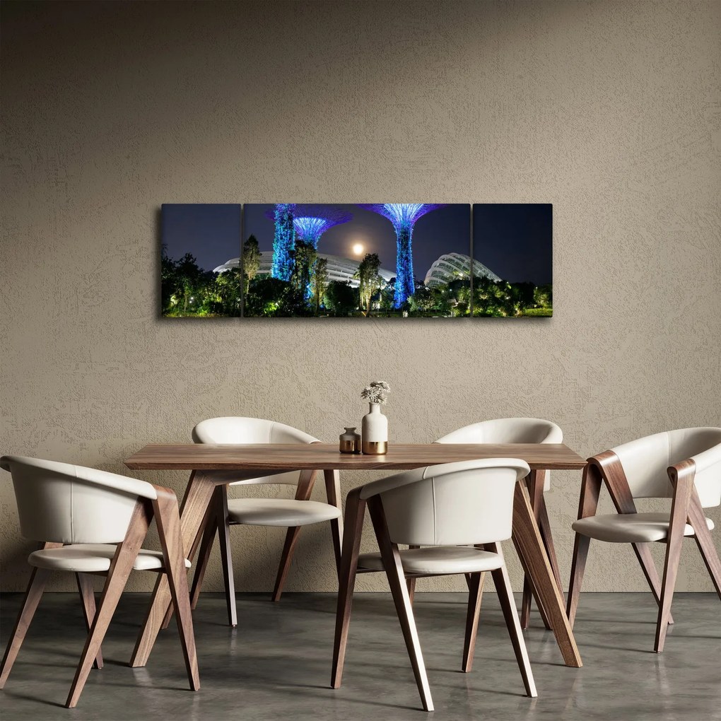 Obraz przedstawiający pełnię księżyca w ogrodach Singapuru (170x50 cm)