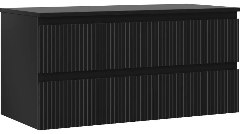 Mexen Rivel szafka łazienkowa podumywalkowa 100 cm z blatem, 2 szuflady, ryflowana , czarna mat - 91A20-10047-2-BFFC71