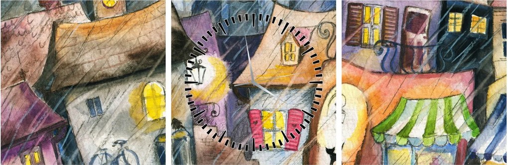 Obraz - Deszczowy wieczór (z zegarem) (90x30 cm)