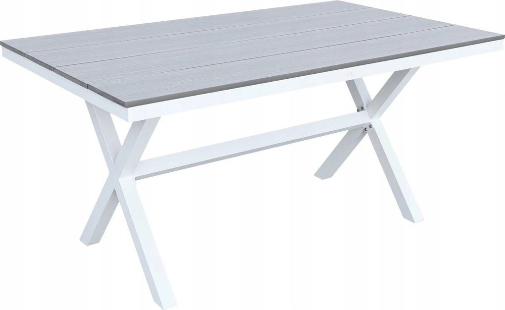 Stół ogrodowy aluminiowy biały 150x90x75 cm trwały blat kompozyt drewniany