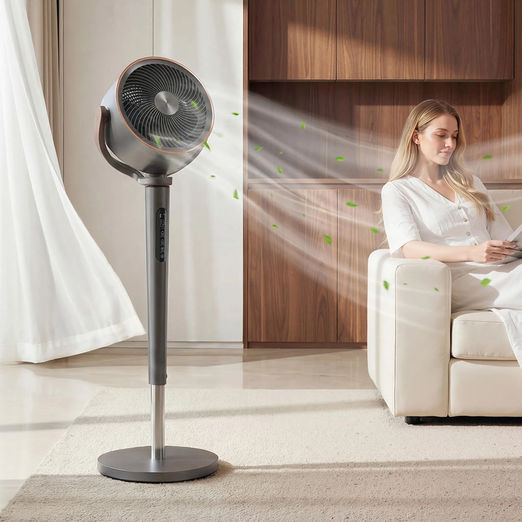 HOMCOM Wentylator stojący cyrkulacyjny z 12 prędkościami wyświetlacz LED pilot 70°+90° oscylacja Szary | Aosom PL