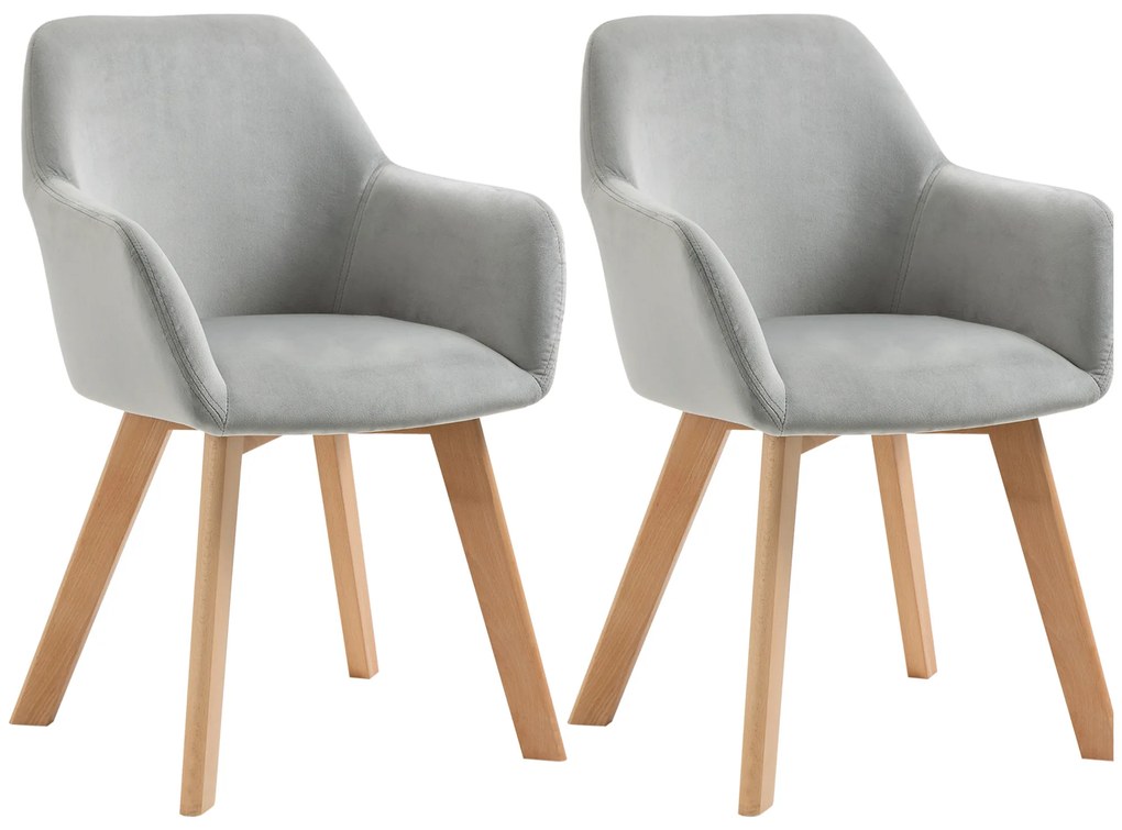 HOMCOM Zestaw 2 krzeseł jadalnianych aksamitne tapicerowane z drewnianymi nogami szare | Aosom PL
