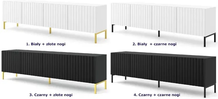 Lamelowa szafka rtv glamour biały mat + złote nóżki - Dixter 5X