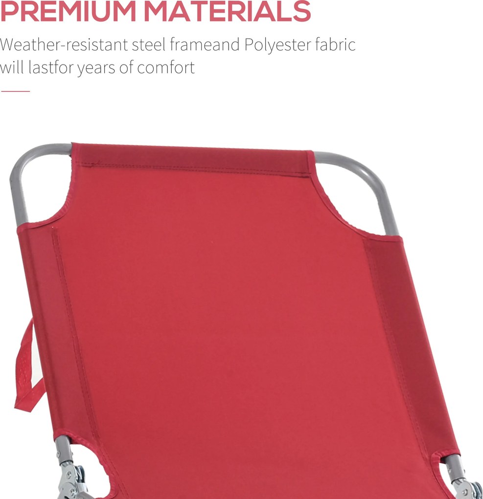 Outsunny Leżak Słoneczny, Składany, Regulowane Oparcie, Rama z Nierdzewnej Stali, 180 x 55 x 24, Bordowy