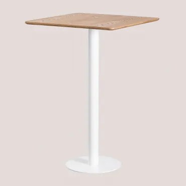 Kwadratowy Wysoki Stolik Barowy Z Forniru Jesionowego Frappe ↔︎ 70 Cm & Biały - Sklum