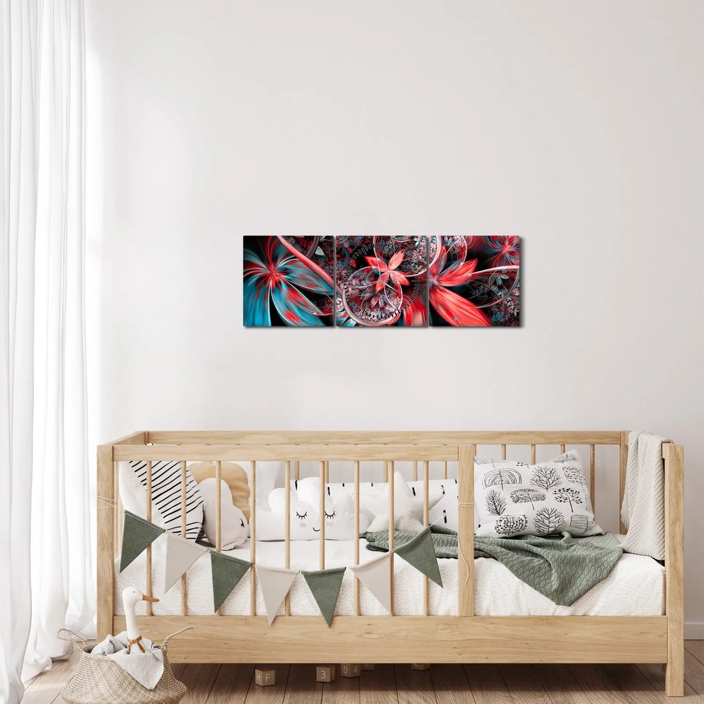 Abstrakcyjny obraz egzotycznych kwiatów (z zegarem) (90x30 cm)