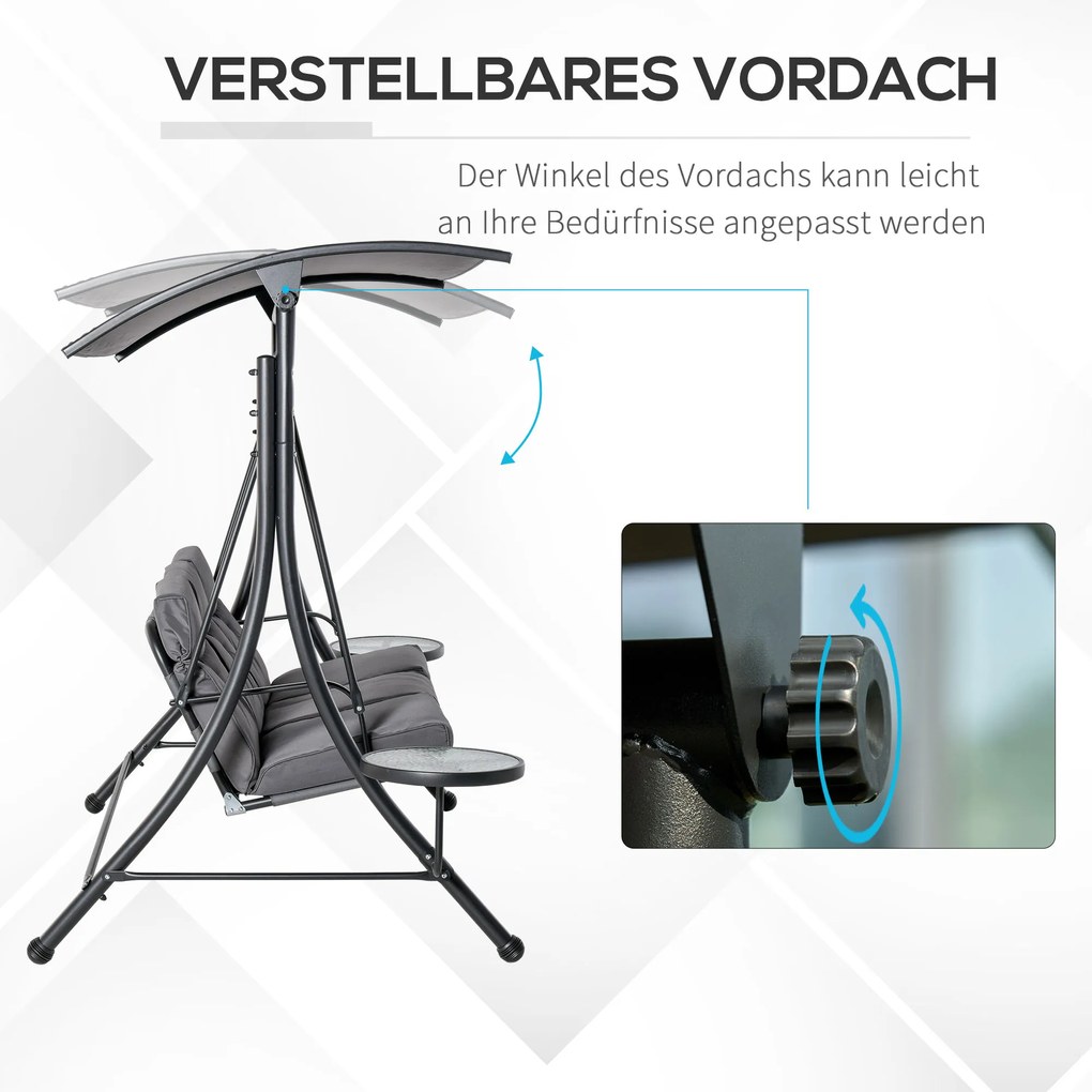 Outsunny: Elegancka Huśtawka Ogrodowa 3-osobowa z Daszkiem i Dodatkowymi Stoliczkami