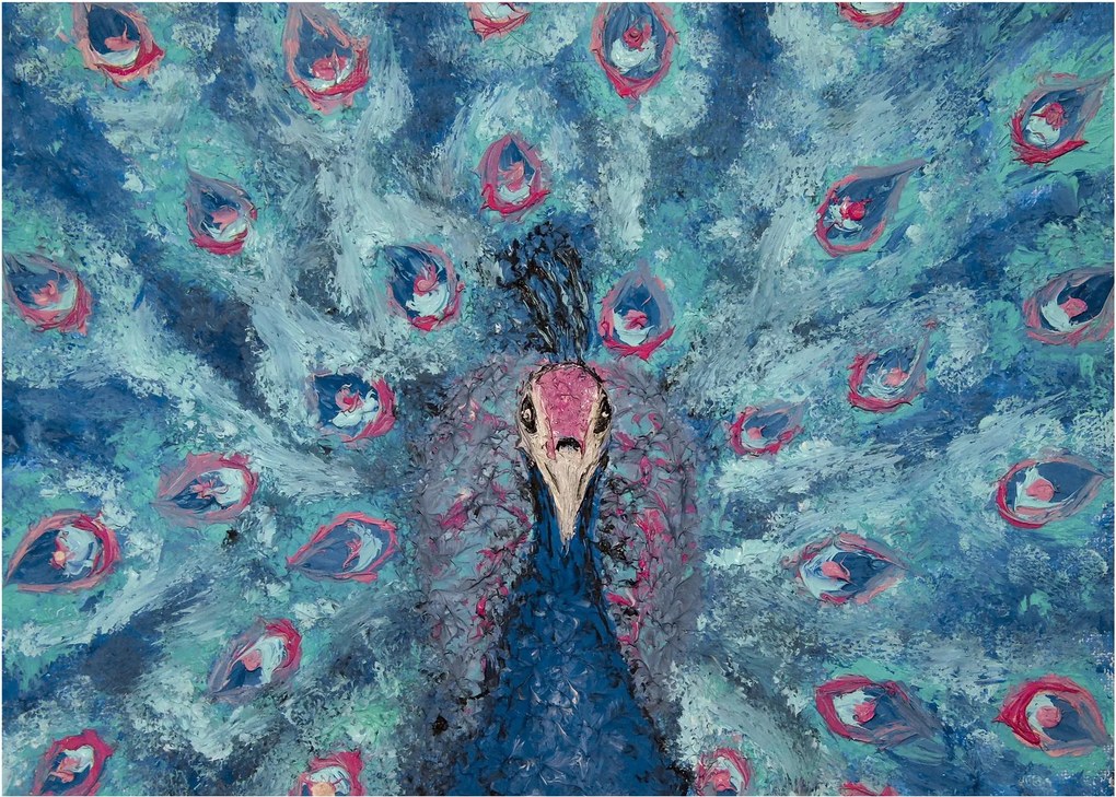 Obraz na szkle namalowanego pawia (70x50 cm)