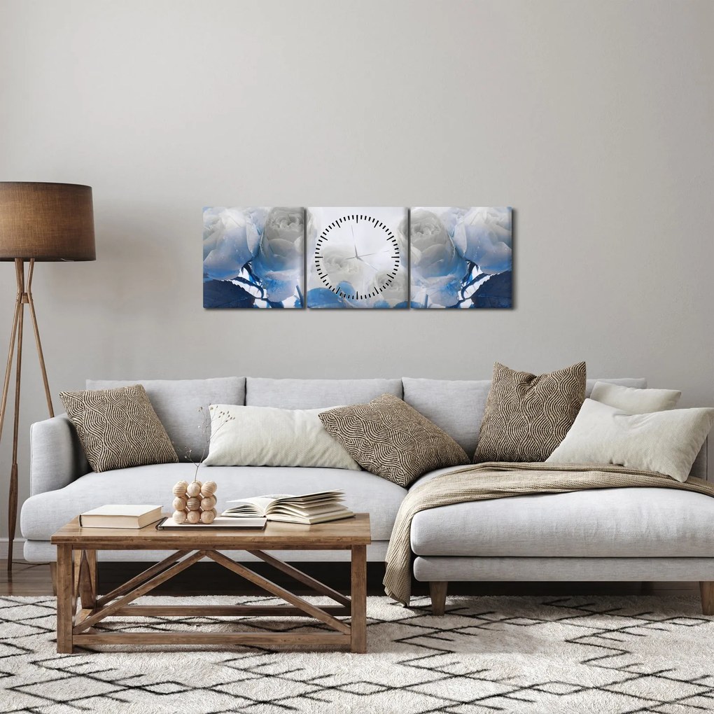 Obraz - Białe róże (z zegarem) (90x30 cm)